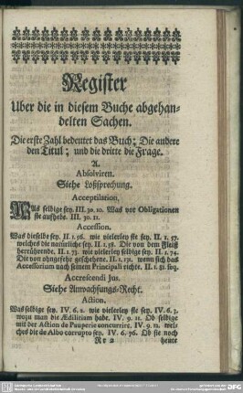 Register Uber die in diesem Buche abgehandelten Sachen