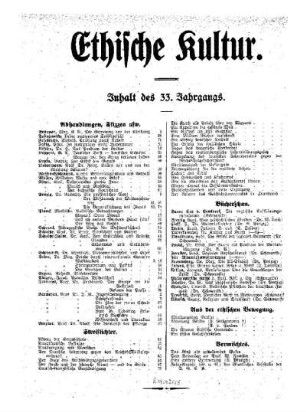 Inhalt des 33. Jahrgangs