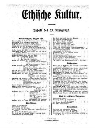 Inhalt des 33. Jahrgangs