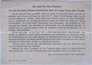 Propaganda-Handzettel aus der DDR gegen die Wiederbewaffnung der Bundesrepublik