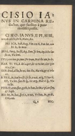 Cisio Ianus, In Carmina Redactus ...