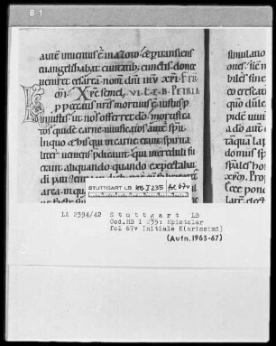 Epistolar — Initiale K (arissimi), Folio 67verso