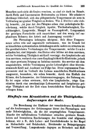 Einfluß von Krankheiten auf die Thätigkeitsäußerungen der Seele.