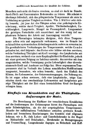 Einfluß von Krankheiten auf die Thätigkeitsäußerungen der Seele.