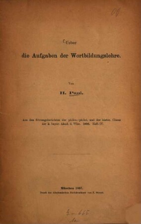 Ueber die Aufgaben der Wortbildungslehre
