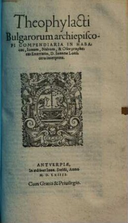 Compendiaria in Habacuc, Ionam, Nahum & Osee prophetas enarratio