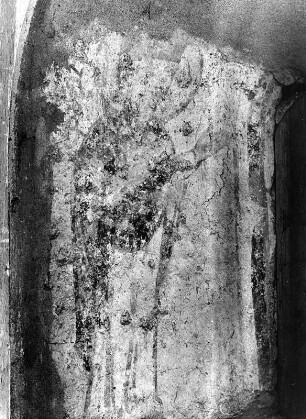 Heilige : Kleinlobming. Pfarrkirche Sankt Thomas. Wandmalerei (1242). Heilige (Rest eines Wandgemäldes in der linken Fensterlaibung des zugemauerten romanischen Chorfensters)