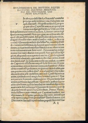 Huldericus De Hutten Eques Illustri Domino Hermanno De Neuvenar Comiti Salutem.