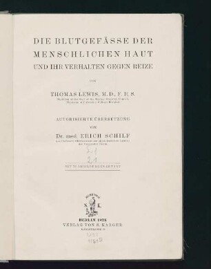 Die Blutgefässe der menschlichen Haut und ihr Verhalten gegen Reize
