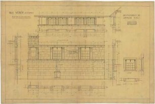 Billing, Hermann; Gernsbach, Scheffelstr. 1; Villa Weber - Rechte Seitenfassade, Steinhauerarbeiten (Grundriss; Ansicht; Schnitt; Detail)