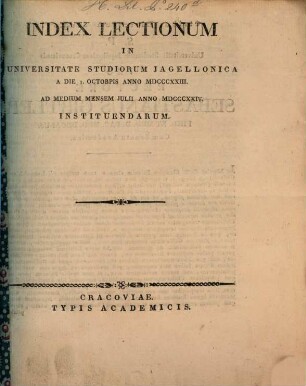 Index lectionum in Universitate Studiorum Jagellonica. 1823/24