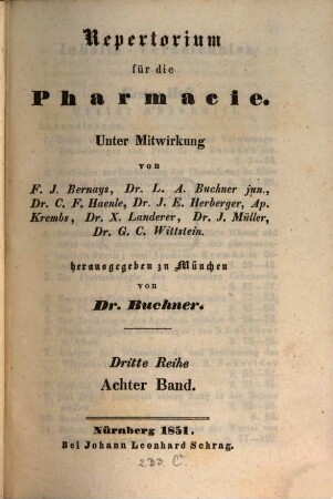 Repertorium für die Pharmacie, 108. 1851