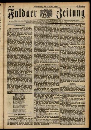 Ausgabe vom Donnerstag, den 07. April 1892.