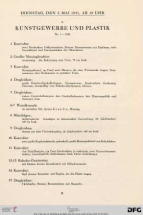 A. Kunstgewerbe und Plastik (Nr. 1-399)
