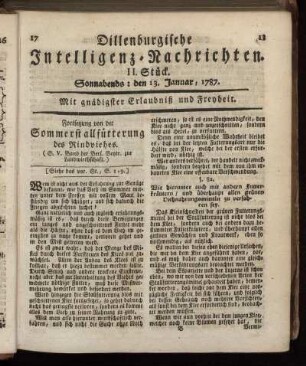II. Stück. Sonnabends: den 13. Januar, 1787.