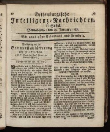 II. Stück. Sonnabends: den 13. Januar, 1787.