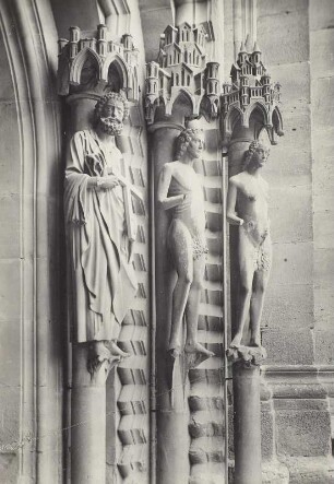 Bamberg, Dom : Bamberg. Dom St. Peter und St. Georg. Adamspforte: Rechtes Gewände mit Petrus, Adam und Eva