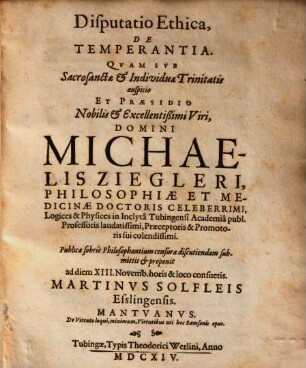 Disputatio Ethica, De Temperantia