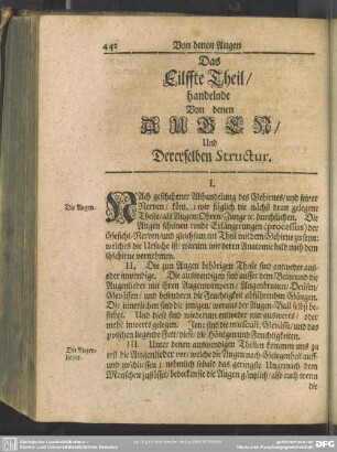 Das Eilffte Theil, handelnde Von denen Augen und Dererselben Structur