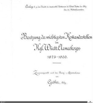 Falttafel: Besetzung der wichtigsten Kommandostellen im Armeekorps 1873-1900