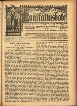 Erste Ausgabe vom Sonntag, den 30. April 1899.