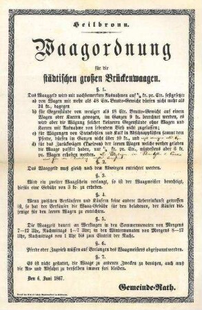 Waagordnung für die städtischen großen Brückenwaagen.