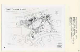 Evangelische Kirche (Diplomarbeit bei Kurt Dübbers): Lageplan und Grundriss Erdgeschoss 1:200