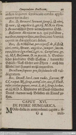 Caput XVI. De Febre Hungarica