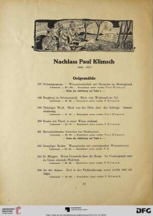 Nachlass Paul Klimsch (Nr. 197-272)