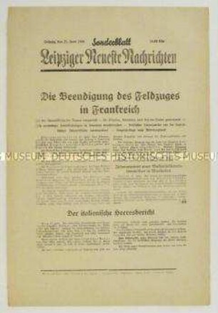 Sonderdruck der "Leipziger Neueste Nachrichten" zur Beendigung des Feldzuges gegen Frankreich
