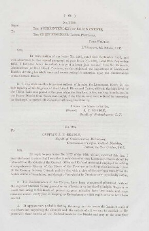 No. 1599. From the superintendent of embankments, to the chief engineer, lower provinces