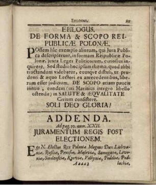 Epilogus. De Forma & Scopo Reipublicae Poloniae