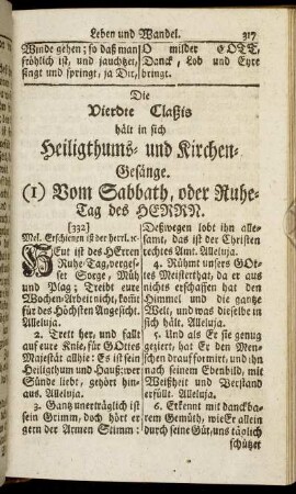 Die Vierdte Claßis hält in sich Heiligthums- und Kirchen-Gesänge.