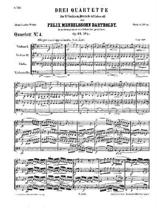 Felix Mendelssohn-Bartholdys Werke. 6,25. Nr. 25, Viertes Quartett : op. 44,2 in E-m[oll]. - 29 S. - Pl.-Nr. M.B.25