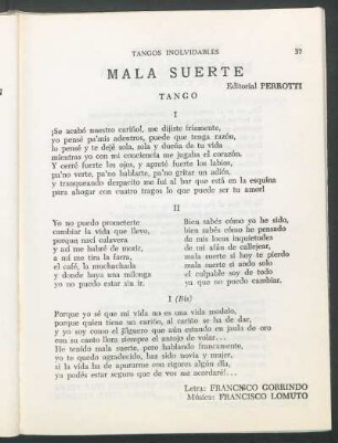 Mala suerte : Tango. Editorial Perrotti