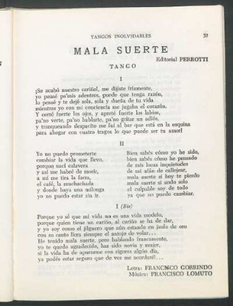 Mala suerte : Tango. Editorial Perrotti