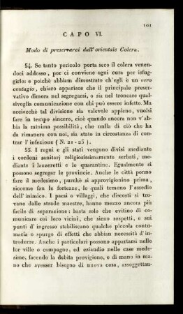 Capo VI. Modo di preservarci dall' orientale Colera.