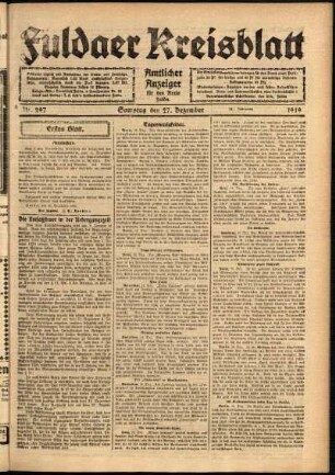 Erste Ausgabe vom Samstag, den 27. Dezember 1919.