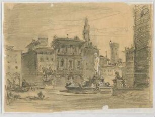 Bauernfeind, Gustav; Italien; Österreich; Schweiz; Studien- und Reiseskizzen - Piazza Signora in Florenz (Ansicht)