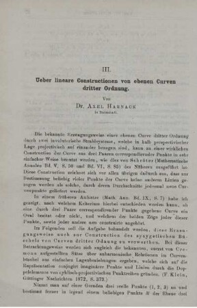 III. Ueber lineare Constructionen von ebenen Curven dritter Ordnung.
