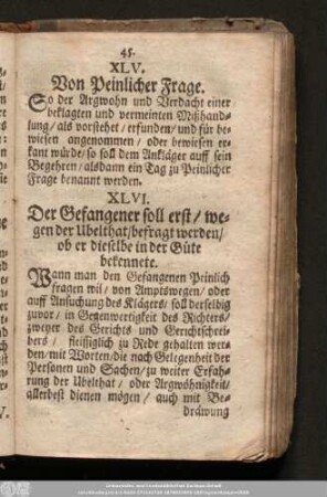 XLV. Von Peinlicher Frage.