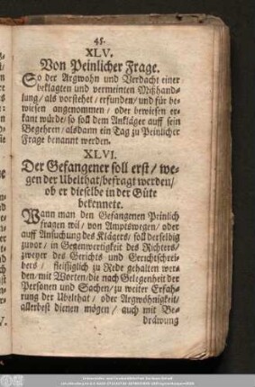 XLV. Von Peinlicher Frage.