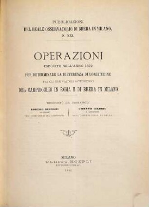 Pubblicazioni del Reale Osservatorio Astronomico di Brera in Milano, XXI