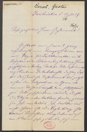 Brief an B. Schott's Söhne : 13.11.1907