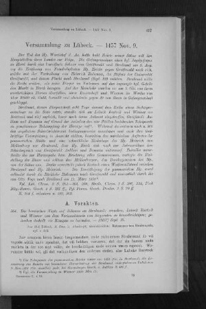 Versammlung zu Lübeck. - 1457 Nov. 9.