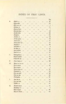 Index of first lines