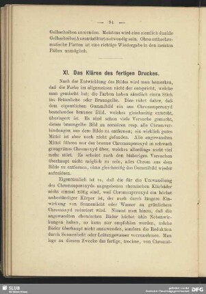 XI. Das Klären des fertigen Druckes