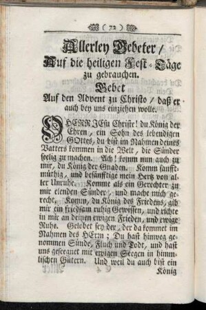 Allerley Gebeter / Auf die heiligen Fest-Tage zu gebrauchen.