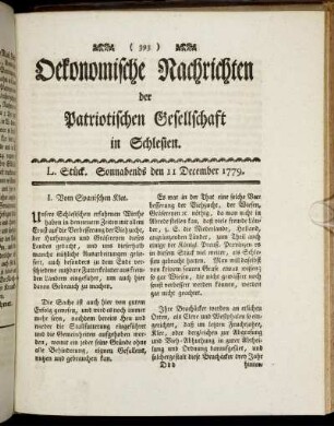 L. Stück. Sonnabends den 11 December. 1779.