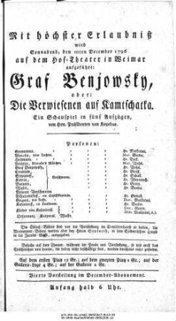 Graf Benjowsky, oder: Die Verwiesenen auf Kamtschatka